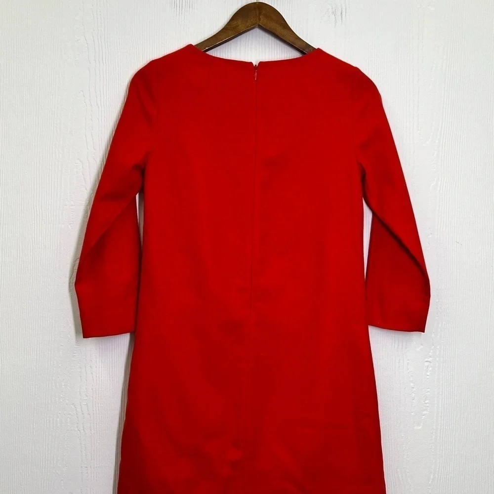 J.Crew - Red Wool And Spandex Blend 3/4 Sleeve Shift 2 Pocket Dress Size 0